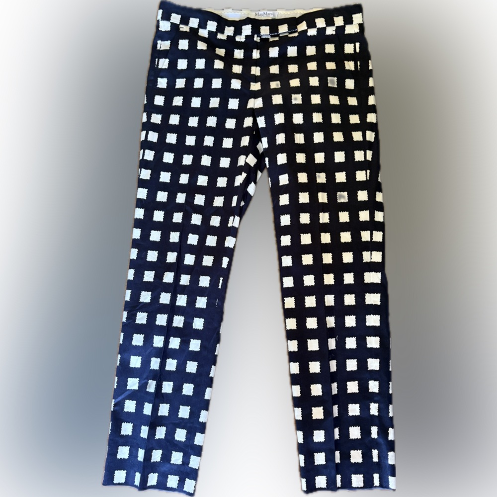 MaxMara Women’s Blue and White Plaid Pants Size 14